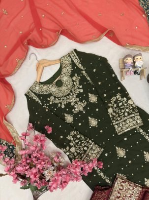 Green Faux Georgette Kurti Palazzo Set