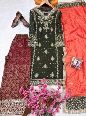 Green Faux Georgette Kurti Palazzo Set