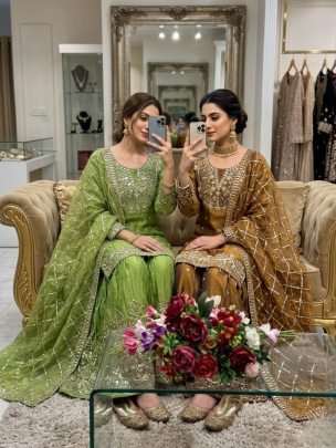 Green Embroidered Fendy Silk Sharara Suit With Beautiful Dupatta