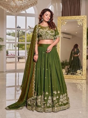 Green Vichitra Lehenga Choli Set
