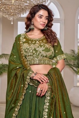 Green Vichitra Lehenga Choli Set