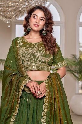 Green Vichitra Lehenga Choli Set