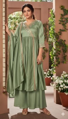 Green Vichitra Silk Anarkali Suit