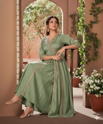 Green Vichitra Silk Anarkali Suit