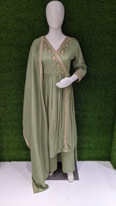 Green Vichitra Silk Anarkali Suit