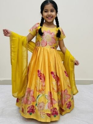 Haldi Wear Kids  Gown With Dupatta