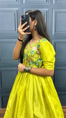 Haldi Wear  Printed Yellow Colour Gown