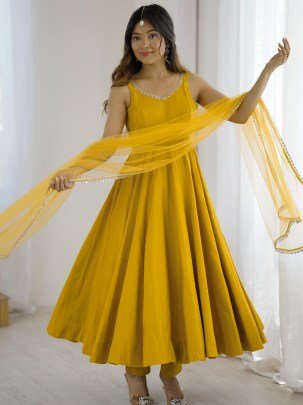 Haldi Wear Yellow Colour  Anarkali Suit