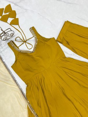 Haldi Wear Yellow Colour  Anarkali Suit