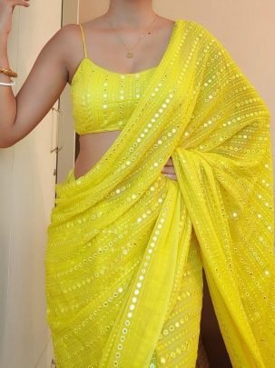 Haldi Wear Yellow Colour Embroidery Sare