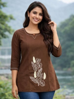 Hand Embroidery Work  Brown Ladies Top 