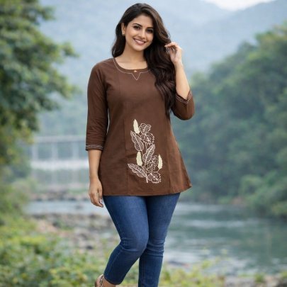 Hand Embroidery Work  Brown Ladies Top