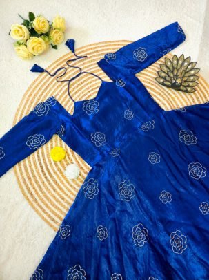 Hand Sequence Work Blue Colour Gown