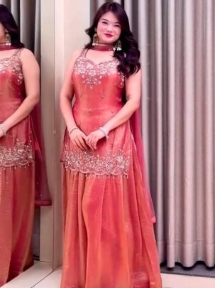 Hand Work Full Flared Palazzo Suit