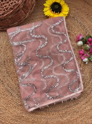 Hand Work Peach Colour Saree