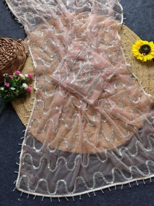 Hand Work Peach Colour Saree