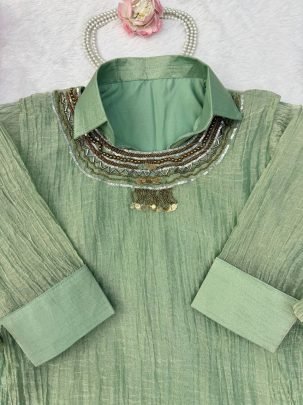 Hand Work Pista Green Colour  Co Ord Set