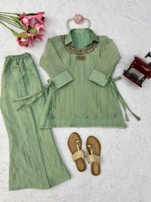 Hand Work Pista Green Colour  Co Ord Set