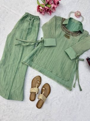 Hand Work Pista Green Colour  Co Ord Set