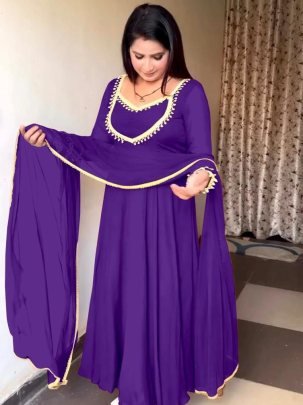 Hand-Work Purple Colour Anarkali Suit