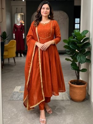 Handwork  Rust Orange  Colour Ready Made Suit