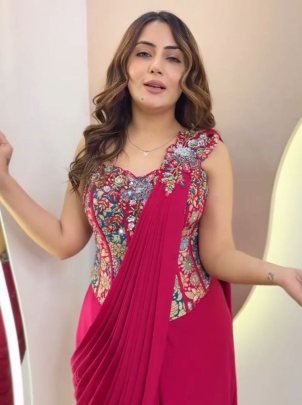 Heavy Creap Silk Sequence Work Ready To Wear Saree