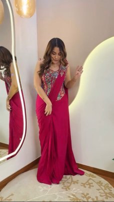 Heavy Creap Silk Sequence Work Ready To Wear Saree