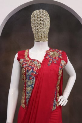 Heavy Creap Silk Sequence Work Ready To Wear Saree