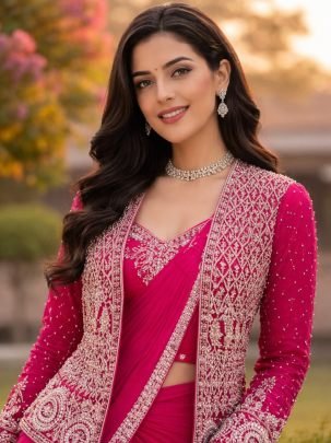 Heavy Crep Silk Pink Colour Ready To Wear Saree