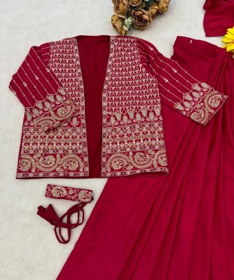 Heavy Crep Silk Pink Colour Ready To Wear Saree