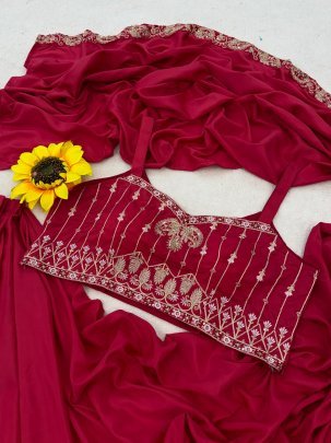 Heavy Crep Silk Pink Colour Ready To Wear Saree