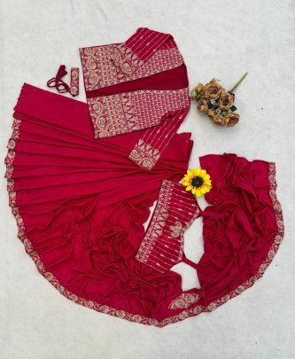 Heavy Crep Silk Pink Colour Ready To Wear Saree