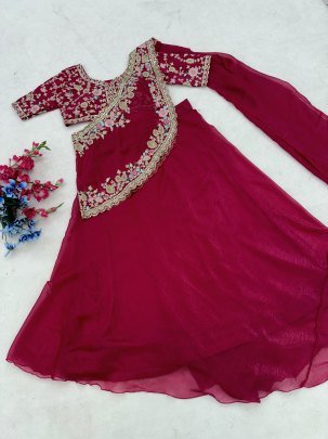 Heavy Crunshi  Silk rani Colour Lehenga Choli