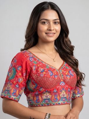 Heavy Embroidered Padded Rani Pink Blouse