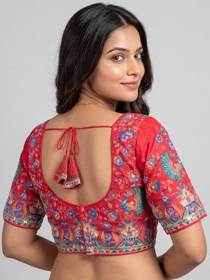 Heavy Embroidered Padded Rani Pink Blouse