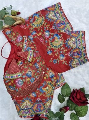 Heavy Embroidered Padded Rani Pink Blouse