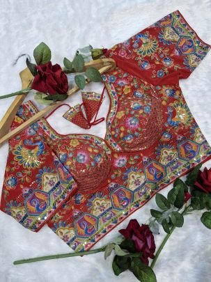 Heavy Embroidered Padded Rani Pink Blouse