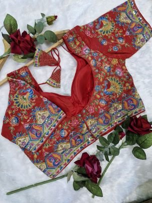 Heavy Embroidered Padded Rani Pink Blouse