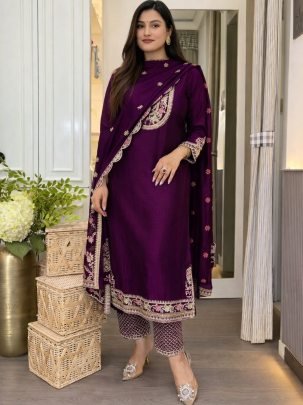 Heavy Embroidery  Wine Colour Pakistani Suit