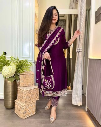 Heavy Embroidery  Wine Colour Pakistani Suit