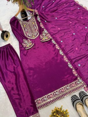Heavy Embroidery  Wine Colour Pakistani Suit