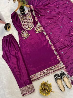 Heavy Embroidery  Wine Colour Pakistani Suit