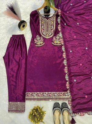 Heavy Embroidery  Wine Colour Pakistani Suit