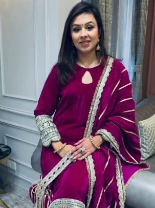 Heavy Embroidery Work Wine Colour Ready Made Suit