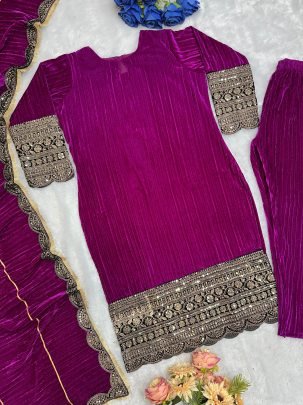 Heavy Embroidery Work Wine Colour Ready Made Suit