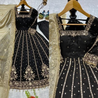 Heavy Fenddy Silk Fabric Black Colour Suit