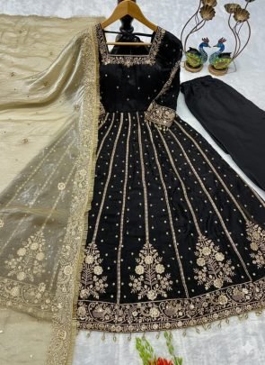 Heavy Fenddy Silk Fabric Black Colour Suit