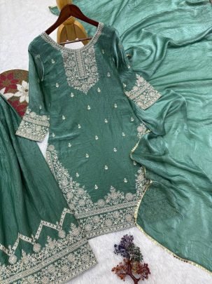 Heavy Frendy Silk Fabric Rama Colour Palazzo Suit