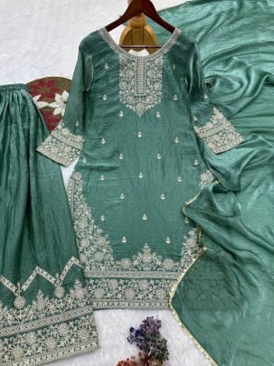 Heavy Frendy Silk Fabric Rama Colour Palazzo Suit
