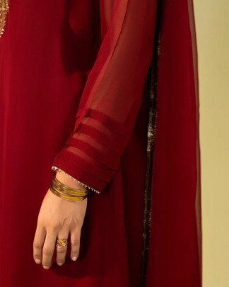 Heavy Georgette Red Silk Embroidered Ready To Wear Kurti Palazzo Set